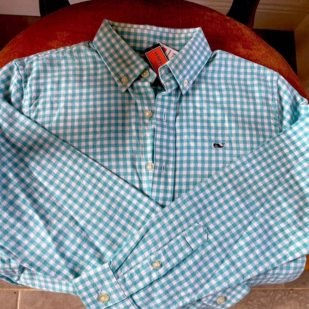 Checkered vineyard Vines long sleeve cotton shirt. Size 12-14